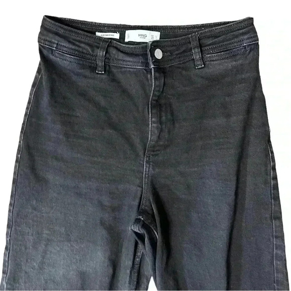 MNG Mango Size 6 Faded Black Cotton Denim High Rise Wide Leg Jeans - Picture 2 of 6